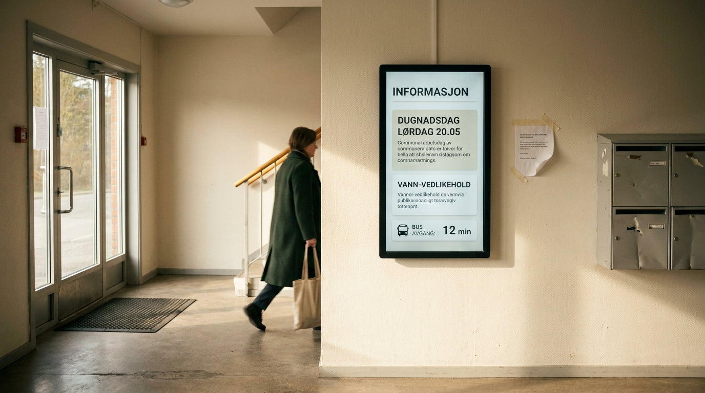 Infoskjerm til borettslag: hva koster det, og hva bør styret velge?