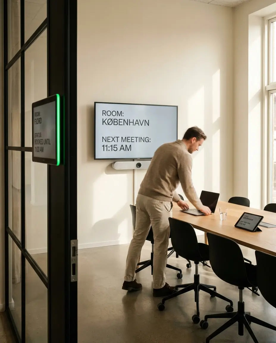 Møterom med romskjerm og videokonferanse levert av ABC Teknikk