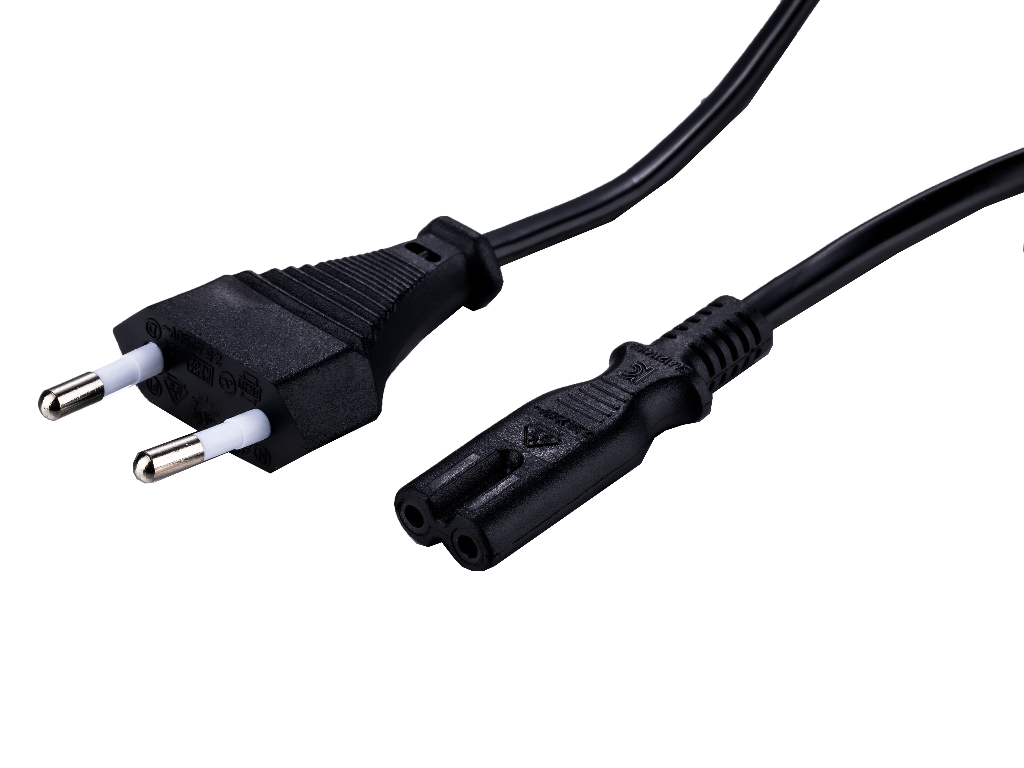 LinkIT strøm Euro CEE 7/16 til C7, 1,0 m Svart. Euro - C7, 2 x 0,75mm²